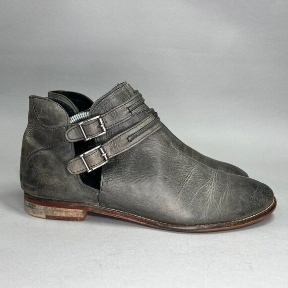 Free People Women's Size 10 Braeburn Rustic Gray Leather Ankel Booties - Picture 1 of 12